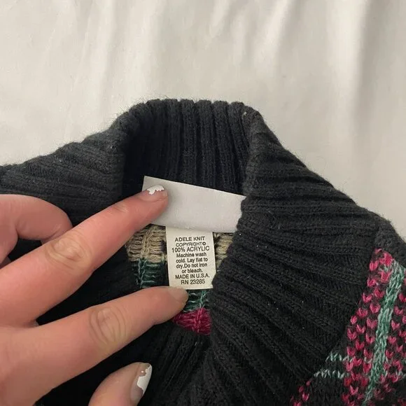 VTG Bungle Boy Women's Patchwork Heart Floral Sweater Black Red Size L - Picture 4 of 6